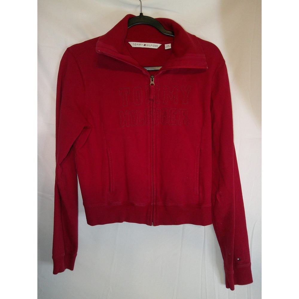 Vintage Tommy Hilfiger Spellout Full Zip Jacket Embroidered Logo Red Women's Lrg